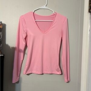 SHEIN Light Pink Long Sleeve V-Neck Top